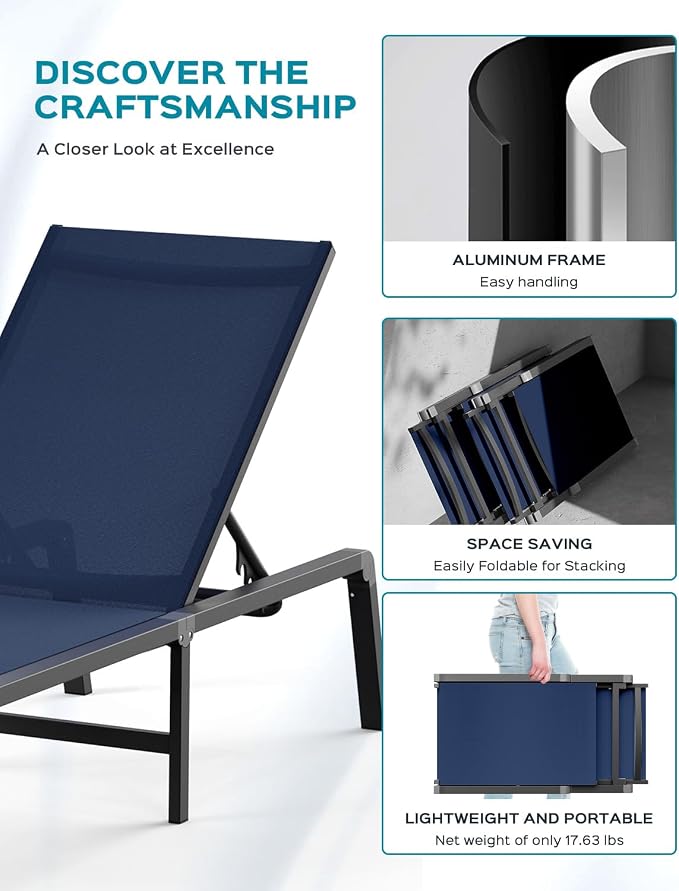 Patio Chaise Lounge Chair Set of 4, Foldable Lounge Chair - Image 5