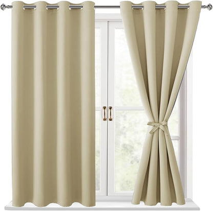 Blackout Curtains for Bedroom, Light Beige, 52 x 54 Inch, 2 Panels | Thermal by Hiasan