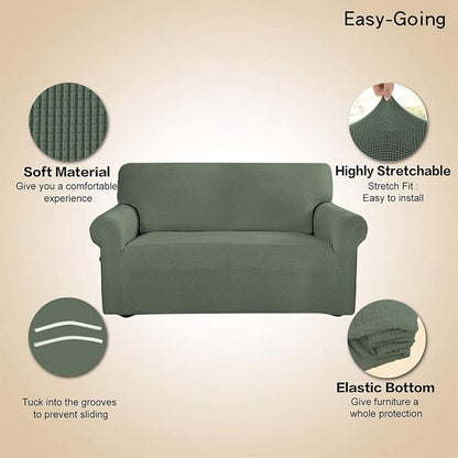 Easy-Going Stretch Loveseat Couch Covers Washable Greyish Green | 1-Piece - Image 3