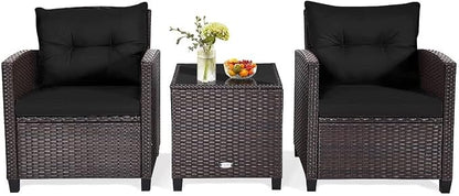 HAPPYGRILL 3 Pieces Patio Conversation Set, Outdoor Furniture Set PE Rattan - Image 8