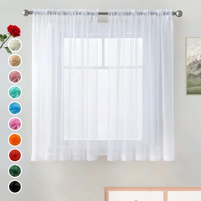 SpaceDresserWhite Kitchen Sheer Valance Curtains 36 Inch, Voile Sheer Cafe by SpaceDresser