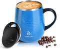 Ideus 16 oz (470 ml) Insulated Coffee Mug with Handle and Lid, Double Wall Stainless Steel Vacuum Thermal Coffee Mug, Travel Coffee Cup Thermal Cup for Home and Office (Leopard Blue)