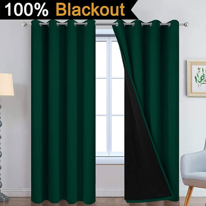 Yakamok Dark Green 100% Blackout Curtains 96 Inches Long 52" Wide 2 Panels | - Image 2