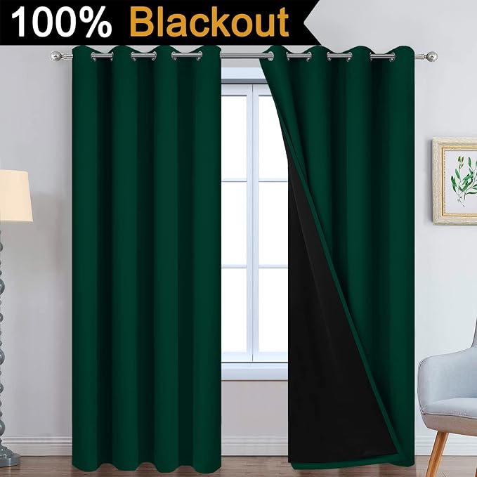 Yakamok Dark Green 100% Blackout Curtains 84 Inches Long 52" Wide 2 Panels | - Image 2