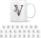 Retreez Initial A-Z Floral Botanical Bouquet Alphabet Monogrammed Monogram Mug 11 Oz Ceramic Tea Coffee Mugs - Appreciation Thank You Wedding Birthday Gifts for her friend coworker sister - V Initial