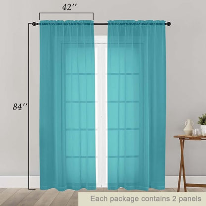 Turquoise Sheer Curtains 84 Inches Long 2 Panels, Soft Airy Light Filtering - Image 2