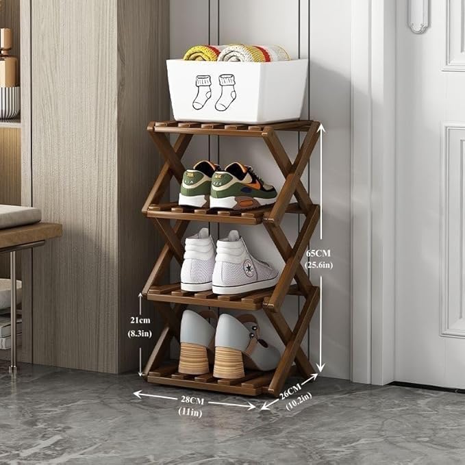 Foldable Shoe Rack, Bamboo Vertical Shoe Organizer Tall - Image 2