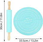 Large Silicone Rolling Pin Pastry Baking Mat Set for Kitchen (Blue)