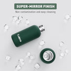 Small Water Bottle 12oz with Clip, Double Wall Stainless Steel Vacuum Small Insulated Water Bottle Keeps Drinks Cold 24 Hrs/Hot 12 Hrs for Kids Handbag School BPA Free (Emerald Green)