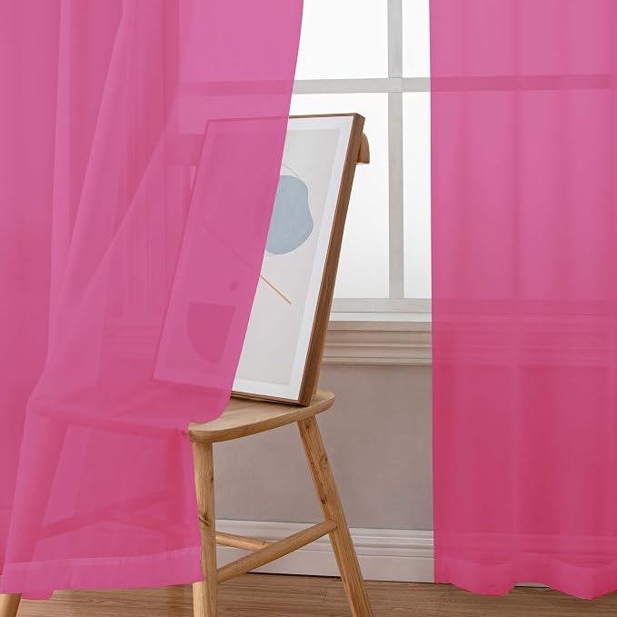 Chyhomenyc Hot Pink Sheer Curtains 96 inches Long 2 Panels, Light Filtering - Image 2