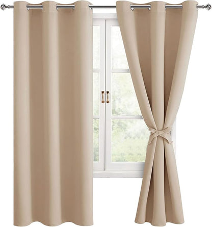 Blackout Curtains for Bedroom, 42 x 63 Inches Length Beige 2 Panels | Thermal by Hiasan