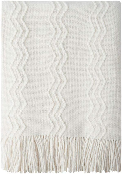 BOURINA Off White Throw Blanket 60x80 Inches Throw Textured Solid Soft Sofa by BOURINA