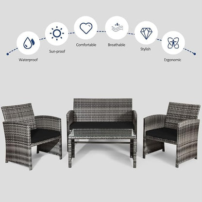 Tangkula 4 PCS Wicker Patio Conversation Set, Outdoor Rattan Sofas - Image 9