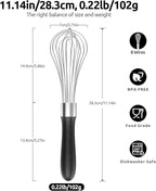 U-Taste Balloon Whisk for Cooking: 18/10 Stainless Steel Kitchen Wire Whisk, Medium Heavy Duty Egg Beater, Manual Baking Mixing Tool with 8 High Flex Wires for Stirring, Blending Sauce (Black)
