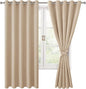 Grommet Blackout Curtains for Bedroom 60 x 72 Inches Beige 2 Panels | Thermal by Hiasan