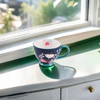 Vintage Flower Mugs – Large Ceramic Coffee Mug (15oz) – Cute Cereal Cup for Breakfast, Oatmeal Tea & Hot Drinks – Handmade Ceramic Cup with Floral Design