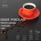 Sweejar Porcelain Espresso Cup & Saucer Set, Stackable Demitasse Cups with Metal Stand, 2.5 OZ for Latte,Coffee,Cafe Mocha,Tea, Set of 6(Multi)