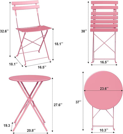 3-Piece Folding Bistro Set Outdoor Patio Furniture, Space-Saving Foldable - Image 5
