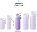 IDEUS Insulated Stainless Steel Water Bottle with 2 Leak-Proof Lids, Thermal Water Flask for Hiking Biking, 24oz, Violet