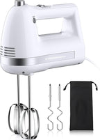 Electric Hand Mixer, Powerful 300W Hand Mixer Electric Handheld with 304 Beaters, Dough Hook,Hand Held Mixer with Turbo for Baking Cakes, Eggs, Cream Food(White)
