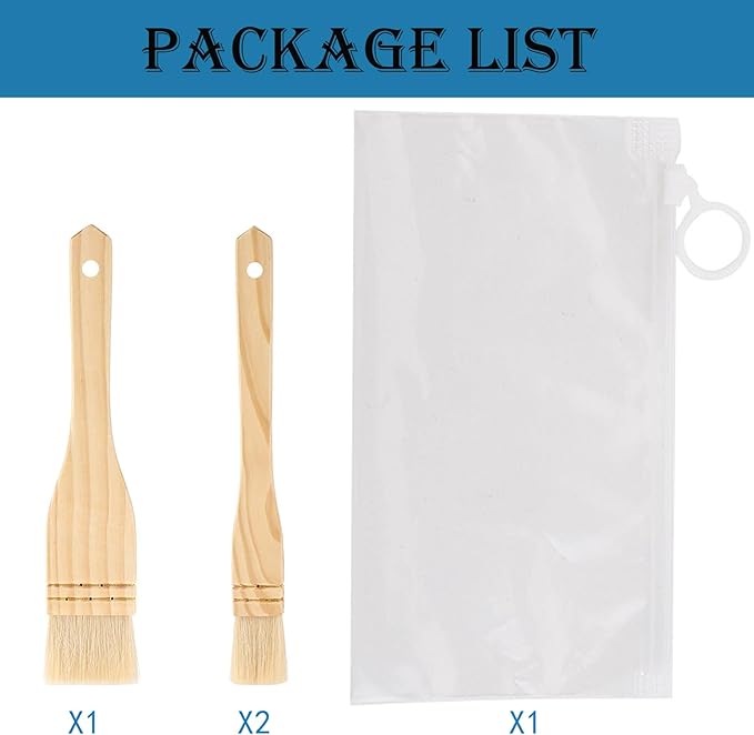 3PCS Pastry Brushes Basting Oil Brush with Goat Bristles and Hardwood Handles BBQ Cooking Baking Brush for Baking, Grilling, Cooking and Spreading Oil, Butter, BBQ Sauce, or Marinade