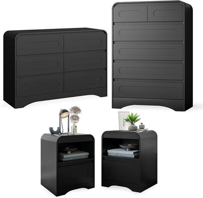 4 Pcs Bedroom Set, Dresser and Nightstand Sets, Including Modern Wooden Tall 6 by SOLACEFURNITURE