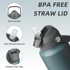 BJPKPK Water Bottle with Straw Lid, 32oz Vacuum Insulated Water Bottles, Metal Stainless Steel Thermos for Sports, Travel, BPA Free Leak Proof Thermos, Cups, Flasks, Tumblers, Grey
