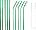 10 Pcs Stainless Steel Straws, Reusable Drinking Straws, 5 Straight + 5 Bent Metal Straws Set With 2 Pcs Cleaning Brushes (Green, 8.5 Inch)