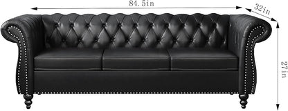 ORRD 2 Pieces Living Room Set, Chesterfield Leather Sofa Loveseat Couch - Image 2
