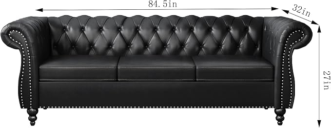 3 Piece Living Room Set, Chesterfield Leather Sofa Loveseat Couch Chair - Image 2