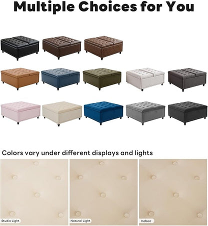 Tbfit Large Square Storage Ottoman Bench, Tufted Upholstered Coffee Table - Image 6