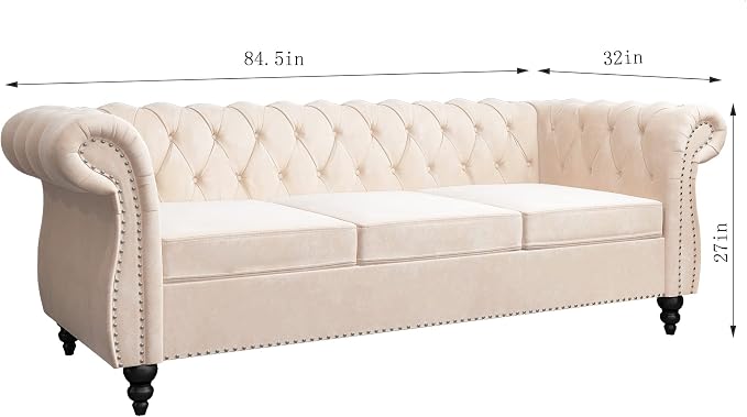 ORRD 2 Piece Living Room Set, Velvet Chesterfield Sofa Couch Chair - Image 7