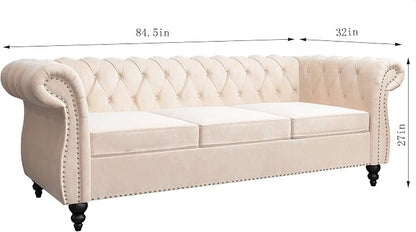 ORRD 2 Piece Living Room Set, Velvet Chesterfield Sofa Loveseat Couch - Image 6