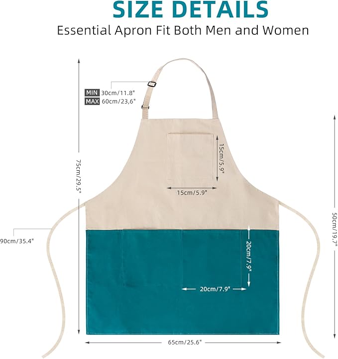 Chef Apron Unisex Two-Tone Professional Kitchen Bib Apron with 2 Pockets Cooking, Grilling, and Baking Gift