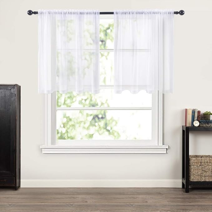 MIULEE 2 Panels Kitchen Tiers Half Window Sheer Curtains 29 X 36 Inch White | - Image 6