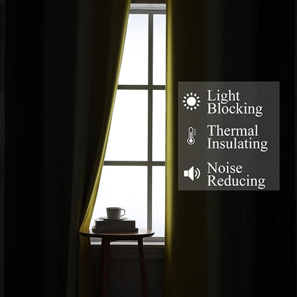 Brown and Yellow Blackout Curtains 52Wx96L Inch 2 Panels | Thermal Insulated - Image 3
