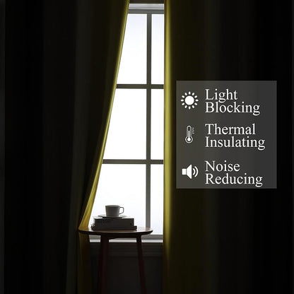 Brown and Yellow Blackout Curtains 52Wx84L Inch 2 Panels | Thermal Insulated - Image 3