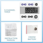 Sper Scientific Portable Digital Kitchen & Lab Timer 810015 - 4 Channel, Large Display, Loud Alarm, Classroom Timer - 2 pc