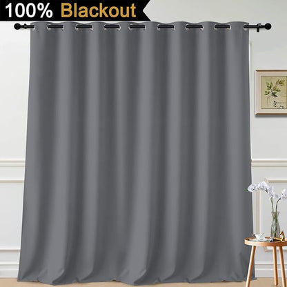 Yakamok Grey 100% Blackout Patio Door Curtain Panels W100 x L108, 1 Panel | - Image 2
