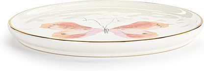 DEMDACO Decorative Hanging Salad Plate, 8 Inch Ceramic Stoneware, Fuchsia Butterfly
