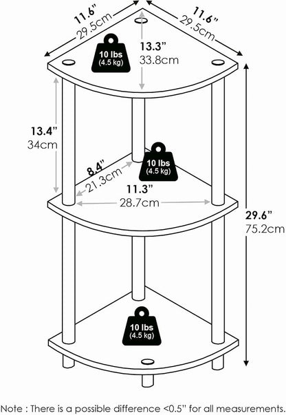 Furinno Turn-N-Tube Corner Shelf, 3-Tier Corner Bookshelf, Display Storage - Image 4