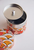 Japanese Pokkan Coffee Spice Tea Tin Canister Washi Paper Storage with Lid 7.05 oz Capacity (Modern Seigaiha, S)