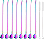 Straw Spoon, 8PCS 8.5inch Rainbow 18/8(304) Stainless Steel Metal Straws Reusable + 2 Brushes