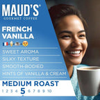 Maud's French Vanilla Coffee Pods, 100 ct, Medium Roast Coffee in Recyclable Single Serve Pods – 100% Arabica Coffee, Compatible with Keurig K Cups Maker