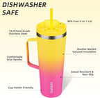 BJPKPK Insulated Tumbler with Handle, 26oz Insulated Tumblers with Lid and Straw, Stainless Steel Metal Water Bottles, Coffee Travel Mugs, Cups, Pink & Yellow Rose