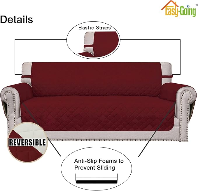 Easy-Going Reversible Couch Cover, Oversized Chair, Christmas Red/Ivory | - Image 3