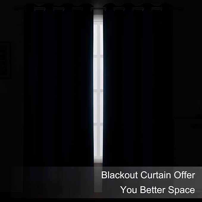 Blackout Curtains 66 x 95 inch/Navy Blue Curtains Set of 2 Panels/Thermal - Image 3