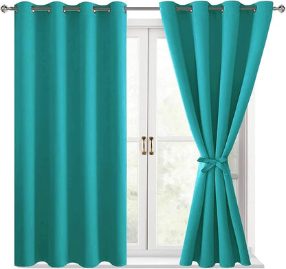 Blackout Curtains for Bedroom, Peacock Teal, 52 x 54 Inch, 2 Panels | Thermal by Hiasan