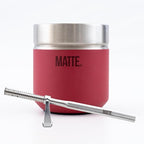Matte 6.5 oz Yerba Mate Gourd and Bombilla Set - Includes DS Pro Box - BPA Free Yerba Mate Set Kit with Mate Straw, Elegant Design, Non-Slip Base (Scarlet)