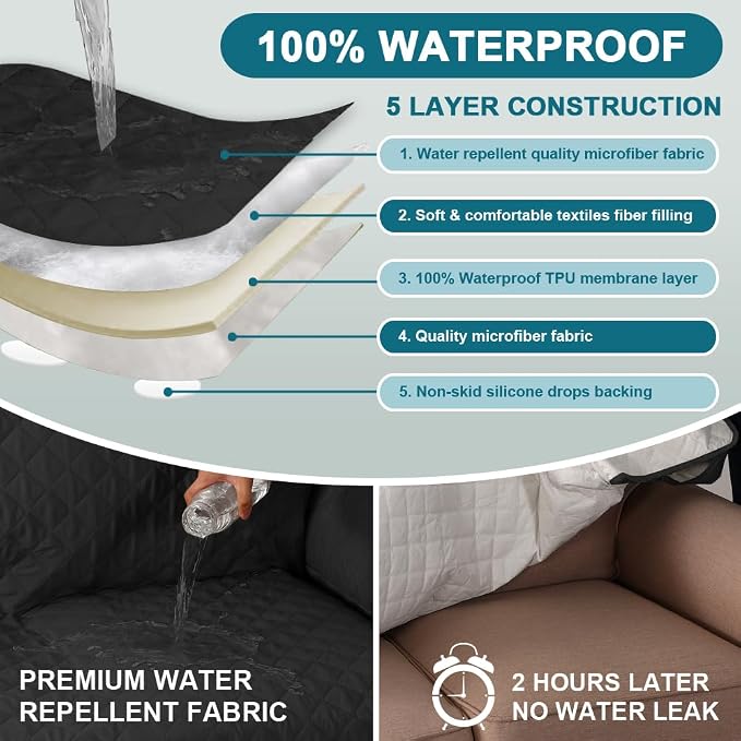 Turquoize 100% Waterproof Sofa Covers Chaise Lounge L Shape Sofa Protector Slip - Image 3